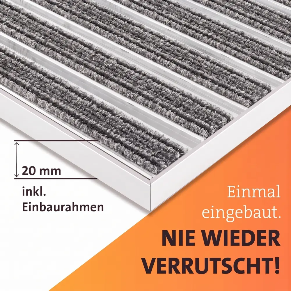 SWmat Einbau Fußabstreifer Alu Textilbürste mit Einbaurahmen Grau 60 x 40 cm 17 mm – Bild 4