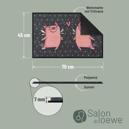 Salonloewe Love Pigs grey Eingangsmatte 45 x 70 cm 7 B0GNMZN9WKPT03 de DE