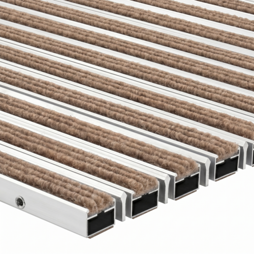 Paillasson encastré pour Intérieur & Extérieur - Cannelé & Bord Grattoir pour une protection supplémentaire - Beige brun - 17 mm