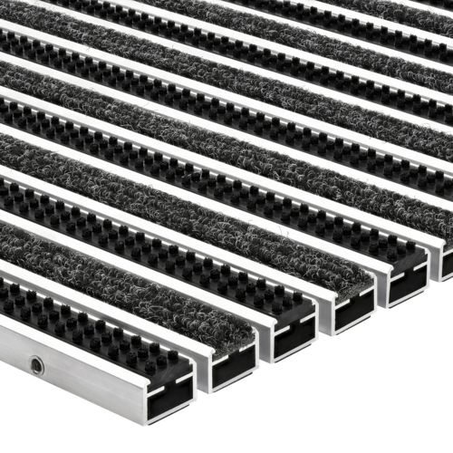Eingelassene Fußmatte mit Rips & Bürsten - Schwerlast - Berollbar - Innen & Außen - Anthrazit - 17 mm