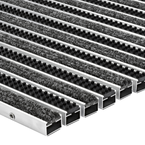 Eingelassene Fußmatte für Innen & Außen - Rips & 3fach Bürsten - Anthrazit - 12 mm