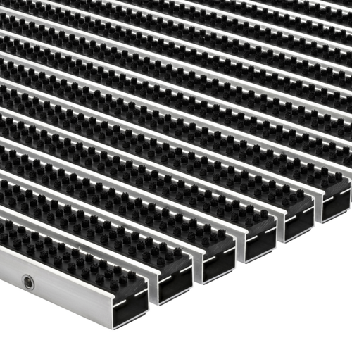 Eingelassene Fußmatte für Außen nach Maß - Bürsten - Alu - Schwarz - 12 mm