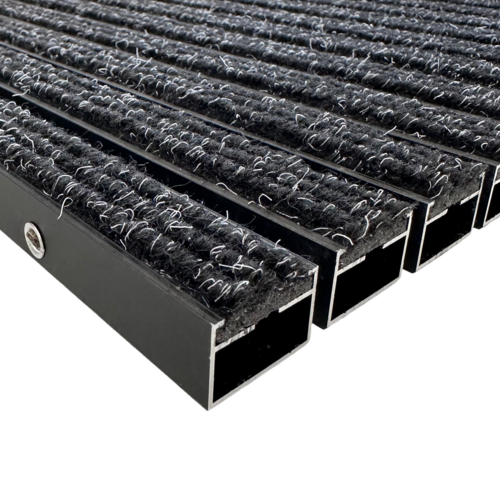 Eingelassene Fußmatte für Innen nach Maß - Schwarz eloxiert - Ripseinlage - Alu - Anthrazit - 12 mm