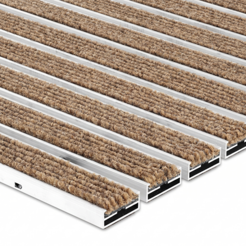 Eingelassene Fußmatte für Innen nach Maß - Ripseinlage - Alu - Beige Braun - 22 mm