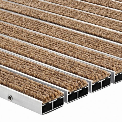 Eingelassene Fußmatte für Innen - Extra Breit - Ripseinlage - nach Maß Beige Braun 22 mm