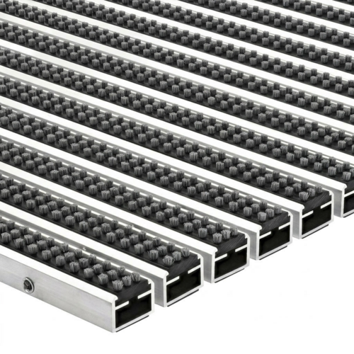 Eingelassene Fußmatte mit Bürsten - Außen - Schwerlast - Berollbar - 17 mm - Grau - 17 mm