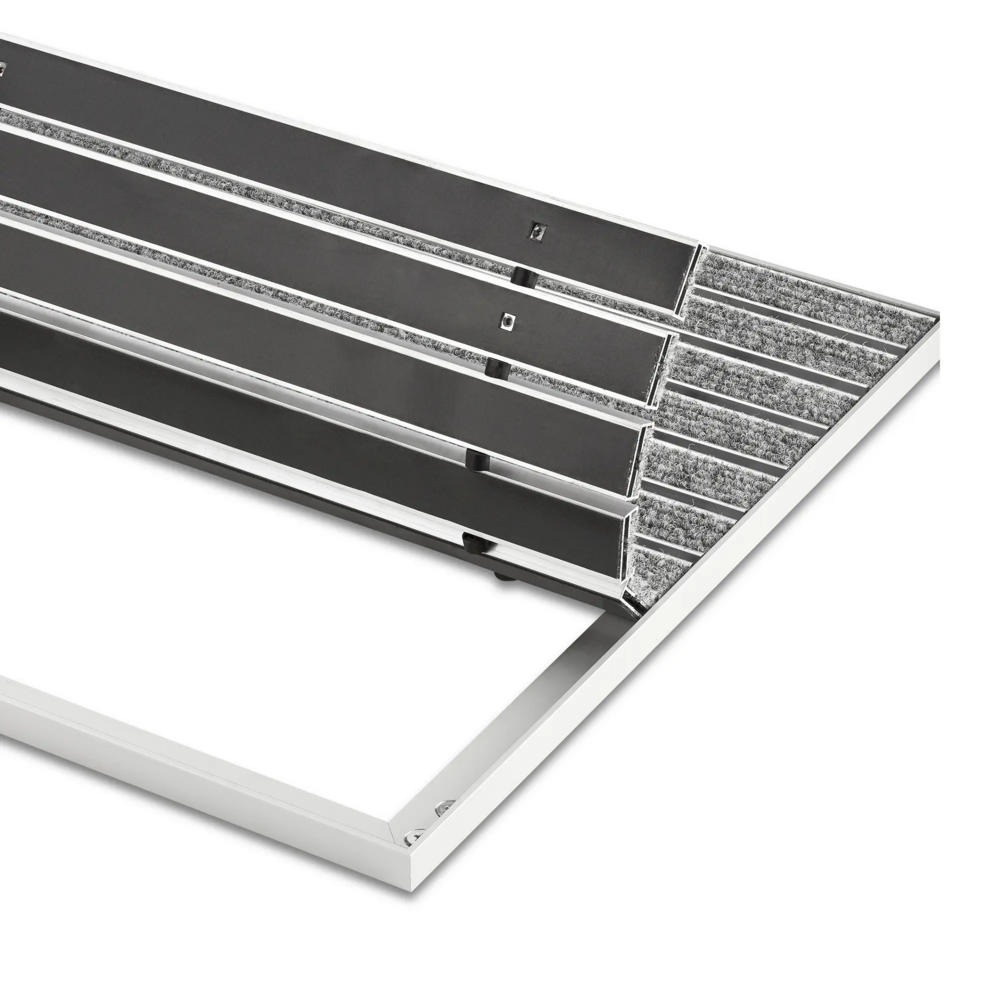 Wycieraczka pod drzwi wpuszczana do wnętrz na wymiar - Wkładka żebrowana - Aluminium Jasnoszary 17 mm 4 Wycieraczka pod drzwi wpuszczana do wnętrz na wymiar - Wkładka żebrowana - Aluminium Jasnoszary 17 mm - obrazek 5