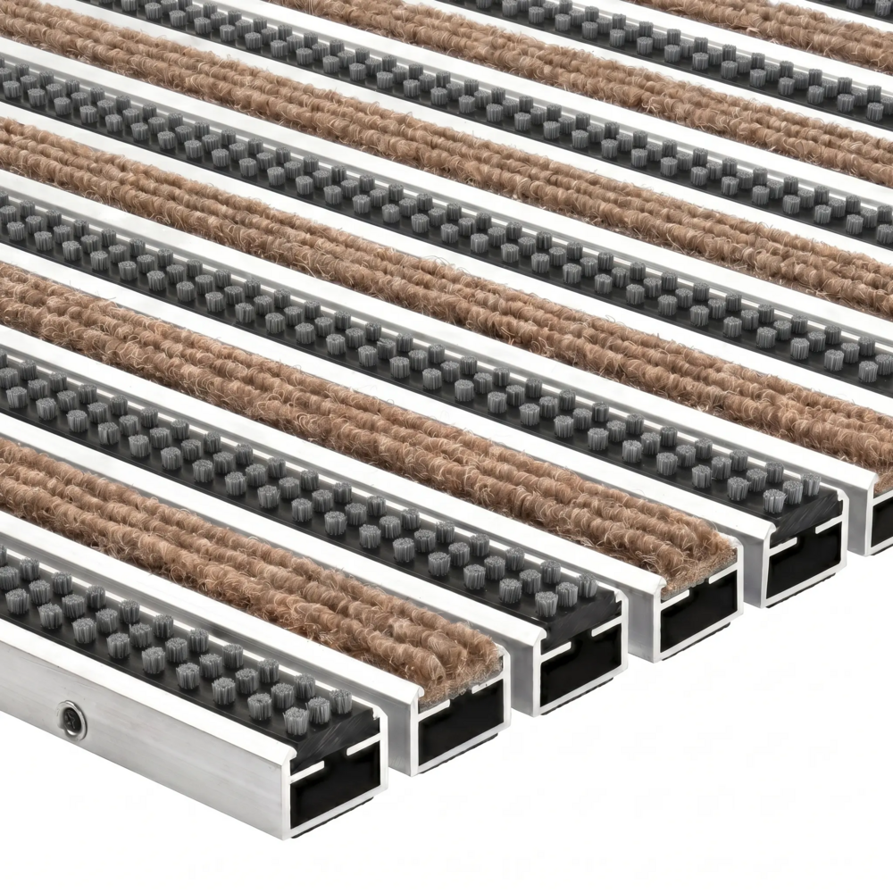 Recessed doormat with ribbed & brush - Heavy-duty - Rollable - Indoor & Outdoor - Beige Brown - 22 mm 1 Recessed doormat with ribbed & brush - Heavy-duty - Rollable - Indoor & Outdoor - Beige Brown - 22 mm