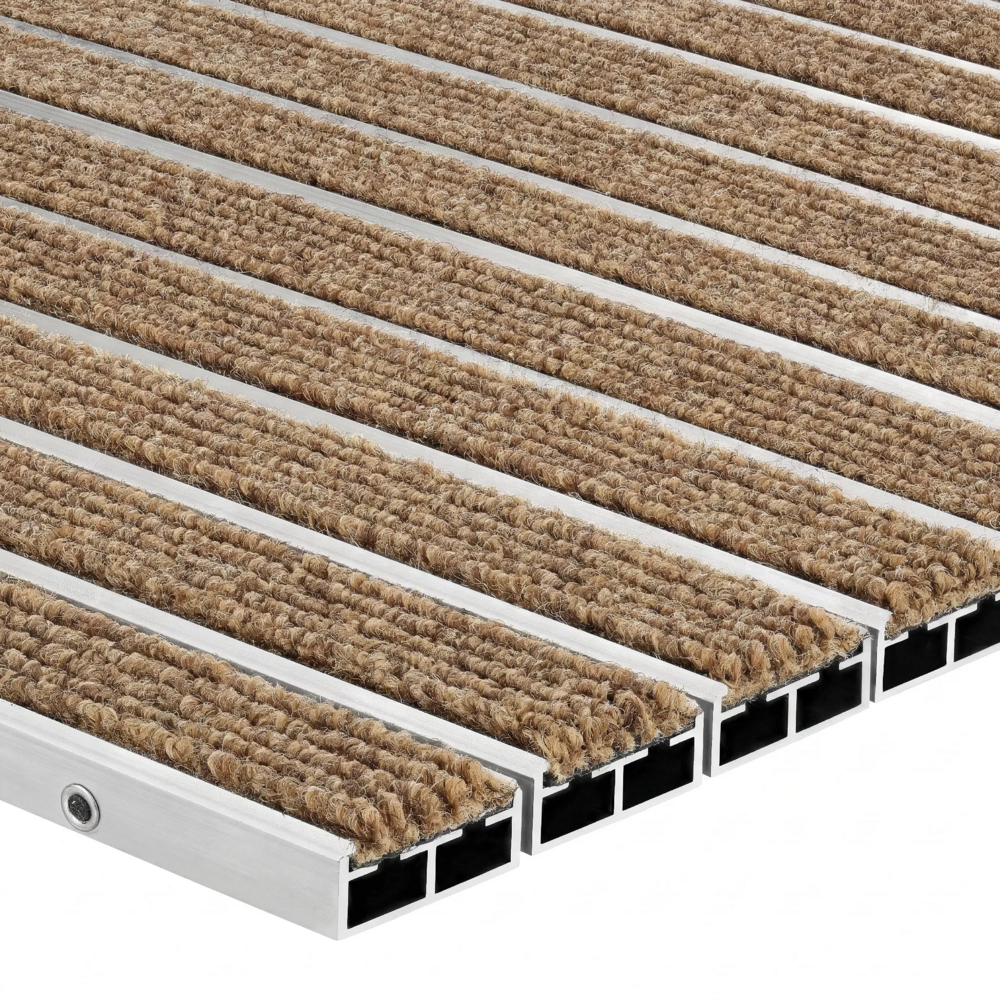 Eingelassene Fußmatte mit Rips - Extra Breit - Schwerlast - Berollbar - Innen Beige Braun 22 mm 1 Eingelassene Fußmatte mit Rips - Extra Breit - Schwerlast - Berollbar - Innen Beige Braun 22 mm