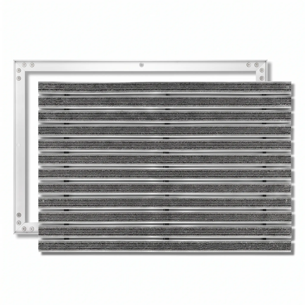 SWmat Einbau Fußabstreifer Alu Textilbürste mit Einbaurahmen Grau 60 x 40 cm 17 mm